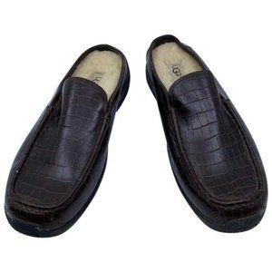 ugg australia brown croc embossed slip on mens fla